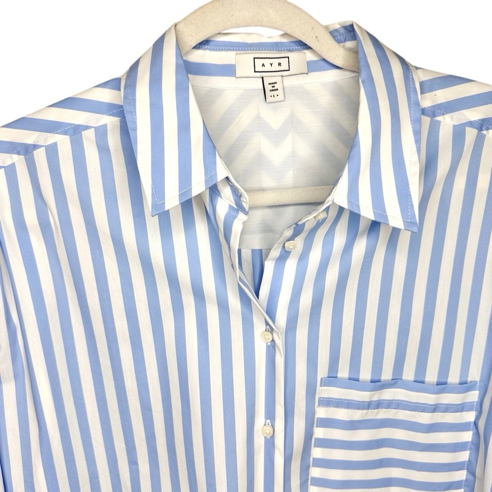 NWOT AYR The Deep End Button Down Shirt Large Blue/White Stripes - Picture 9 of 16